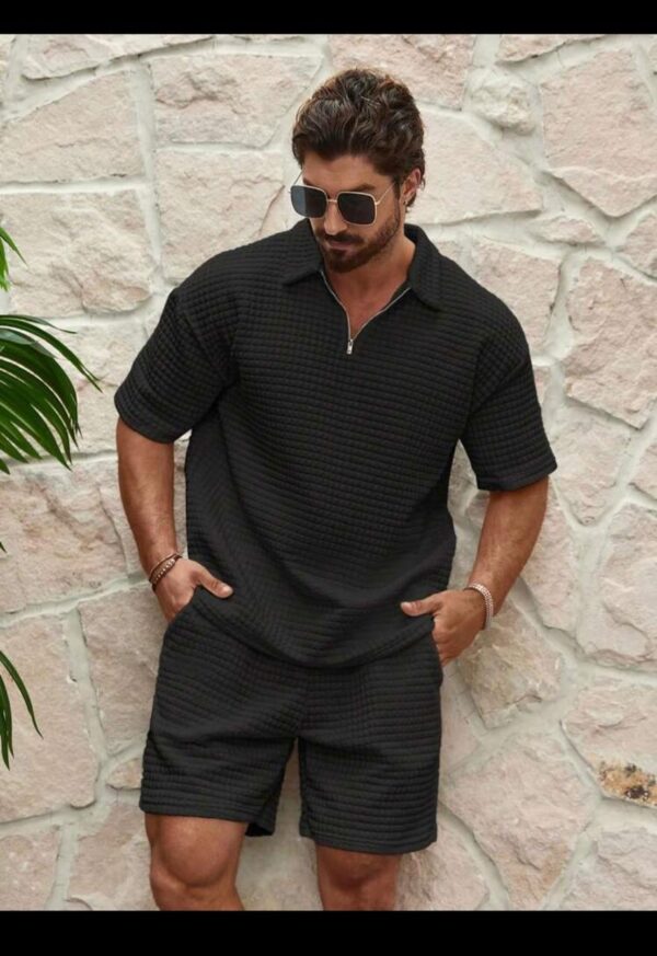 Men's Waffle Quarter Zip Textured Matching Set - Image 6